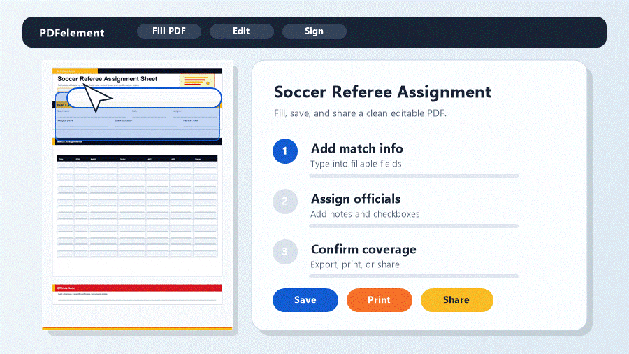 Customize a printable Soccer Referee Assignment Sheet PDF