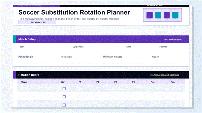 Personalizar una plantilla PDF imprimible para planificar cambios y rotaciones de fútbol