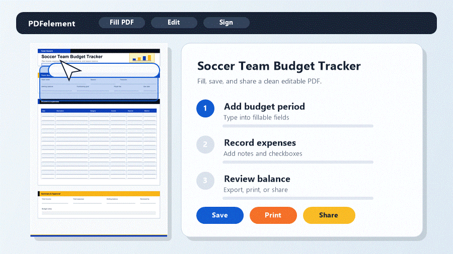 Customize a printable Soccer Team Budget Tracker PDF