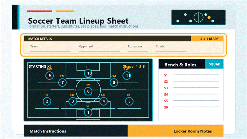 Personalizar una hoja de alineación de fútbol en PDF imprimible