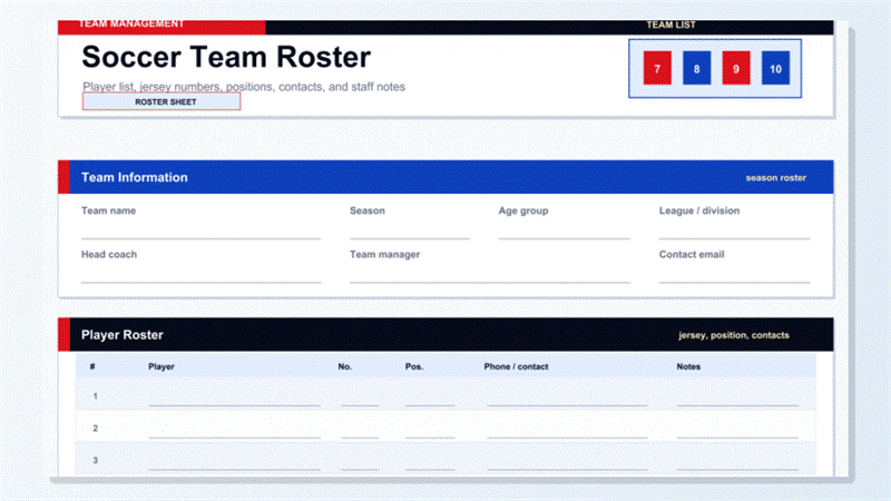 Personalizar una plantilla PDF imprimible para lista de equipo de fútbol