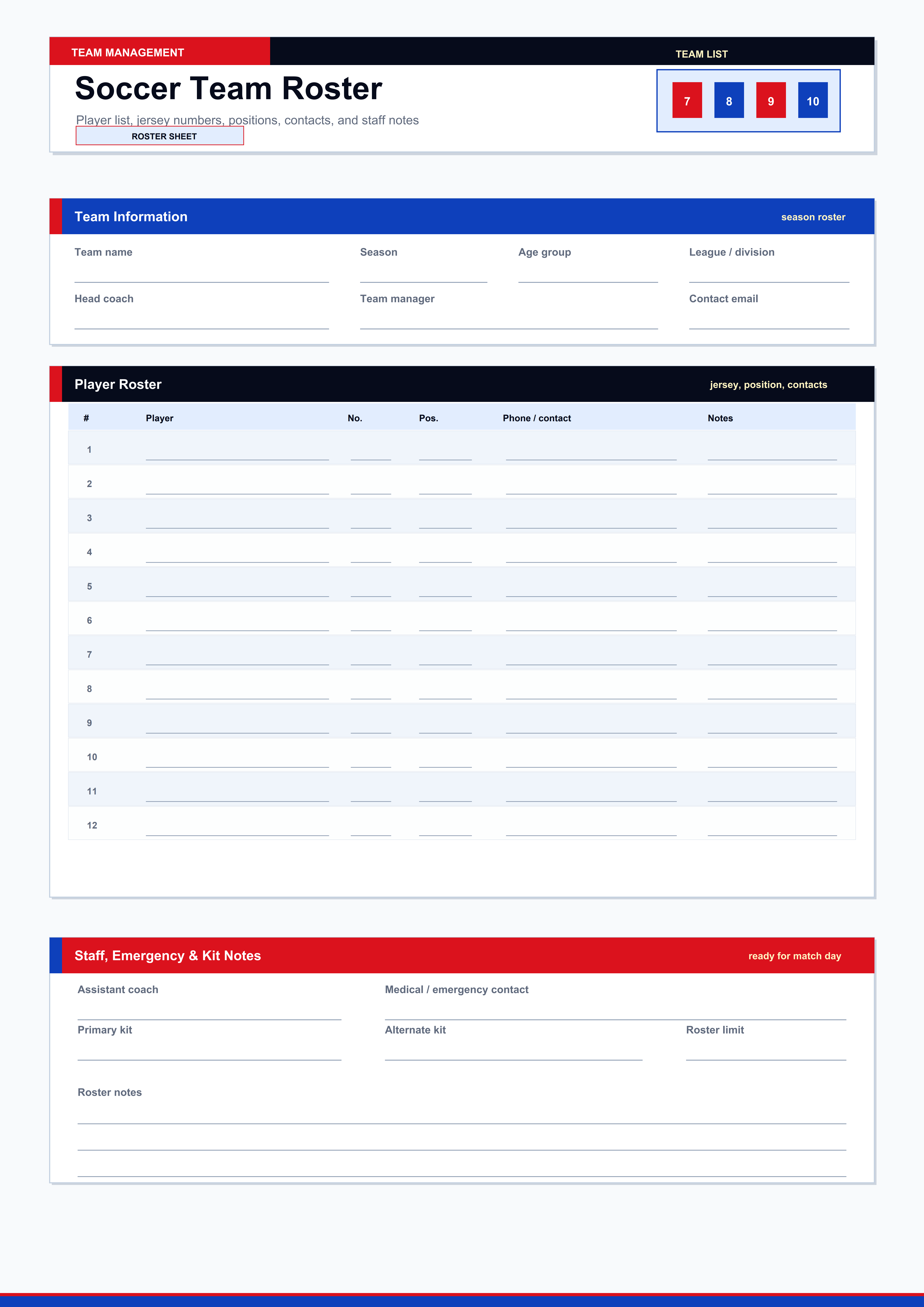 soccer team roster template-