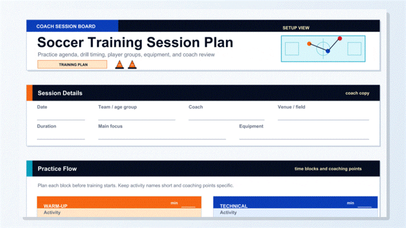 Personalizar una plantilla PDF imprimible de plan de entrenamiento de fútbol