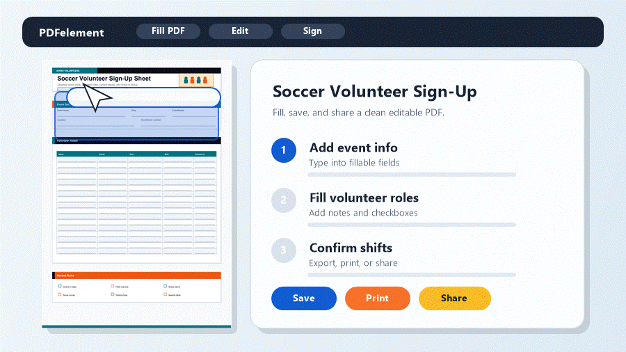 Customize a printable Soccer Volunteer Sign-Up Sheet PDF