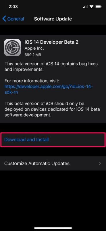 unable to install ios 14 update