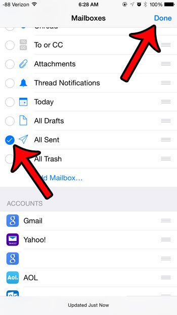 sent emails are not showing up on iphone on ios