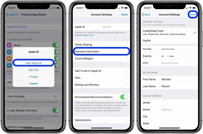 remove, update or change your apple payment on ios 14