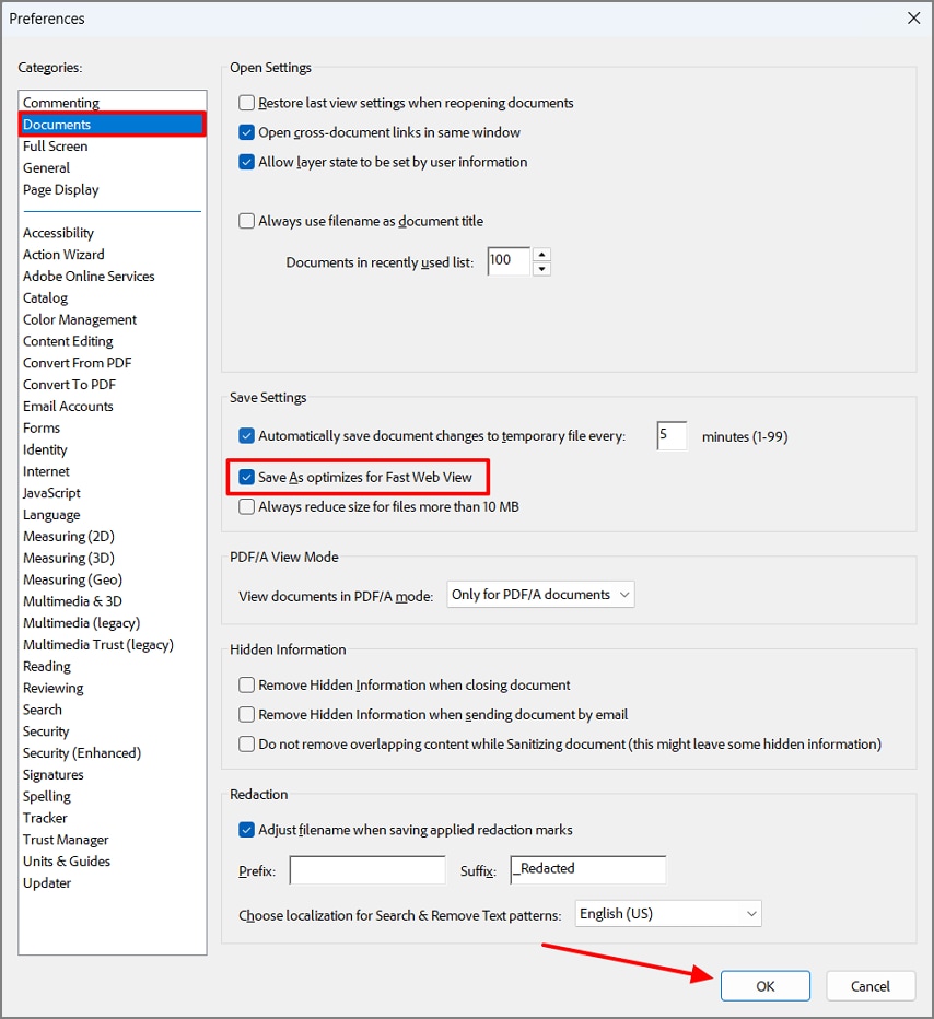 adobe preferences settings window