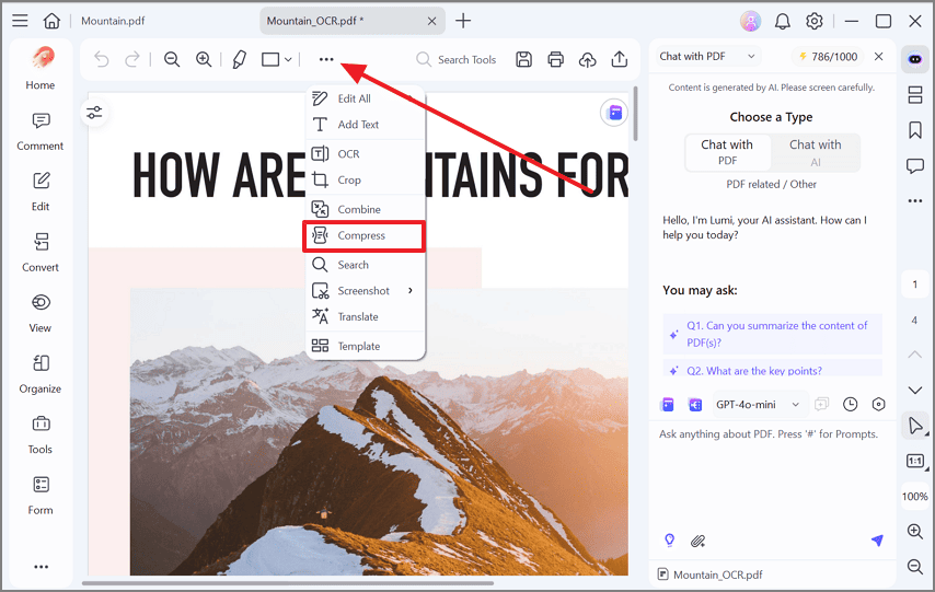pdf compression option menu