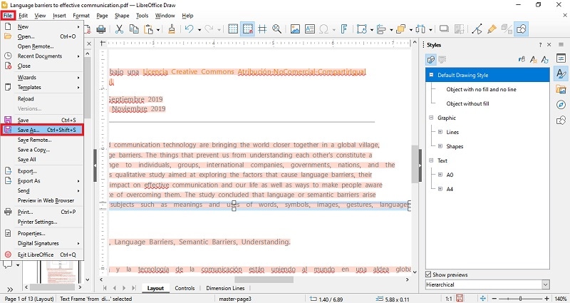 save document as pdf on libre office