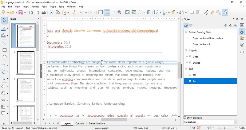 libre office pdf editing interface