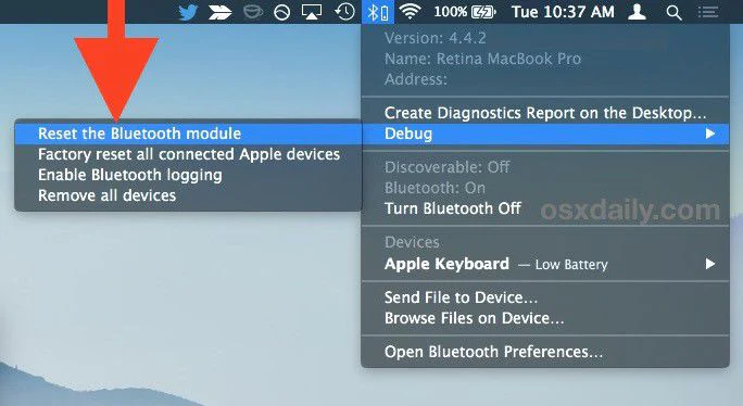 Accéder au menu de débogage pour réparer une erreur "bluetooth non disponible" sur macos 10.15