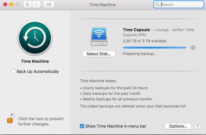 qué hacer cuando time machine se bloquea en la preparación de la copia de seguridad en macOS 10.15