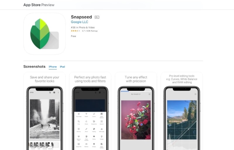 snapseed app on app store