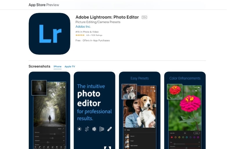 Vista previa de adoble lightroom en la app store