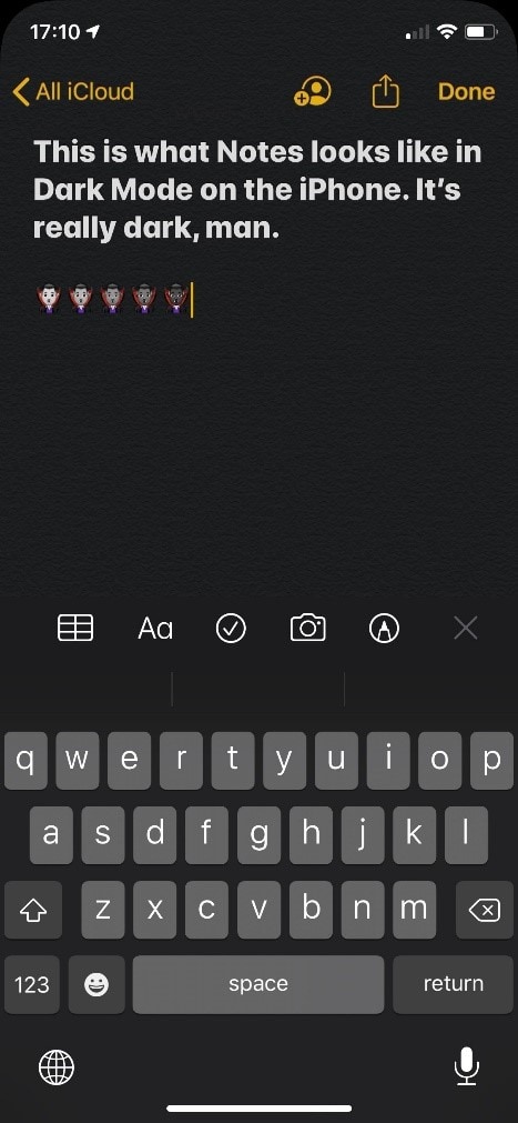 modalità scura di note ios 15