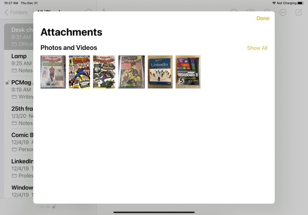 voir toutes les pièces jointes des notes pour iphone