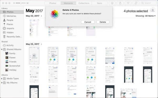 completely delete a group of photos on mac os 10.15