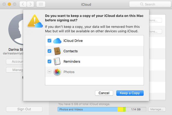 delete an icloud account on macos 10.15