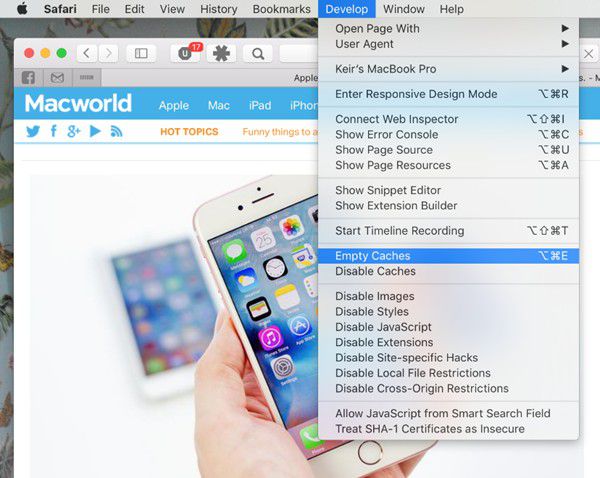 clear the cache, history, and cookies in safari on macos 11