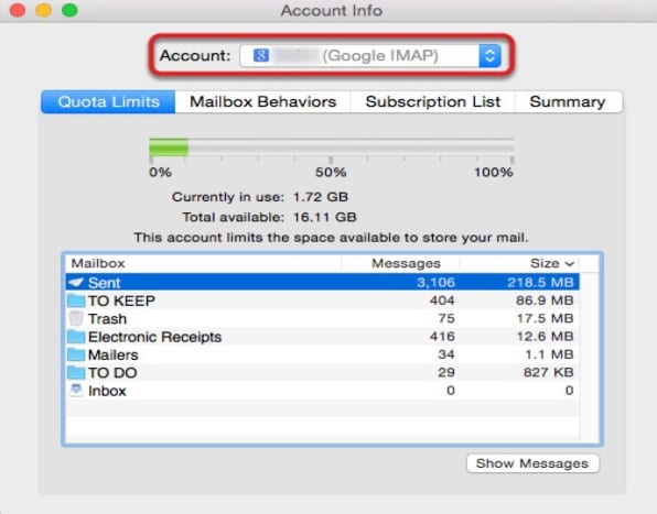mostrar tamaño de mensajes en apple mail en macos 11