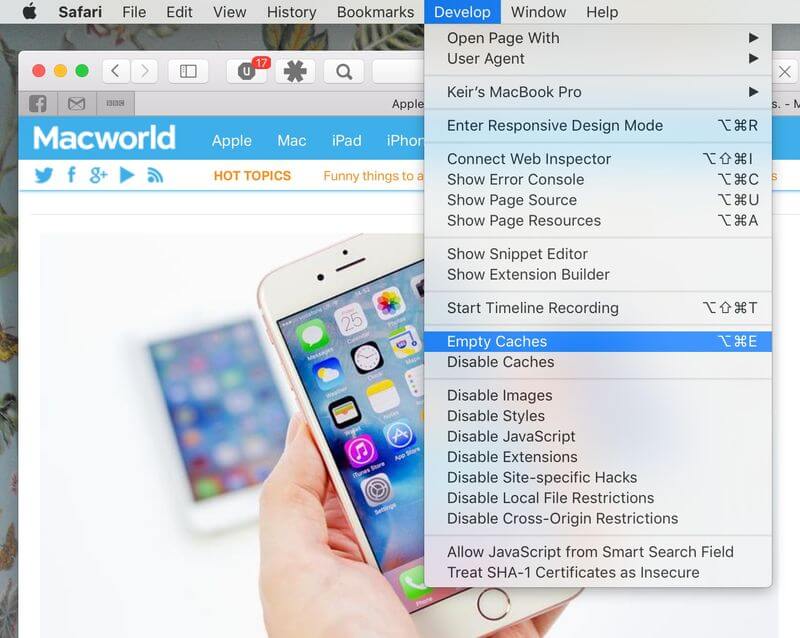 remove cache from safari