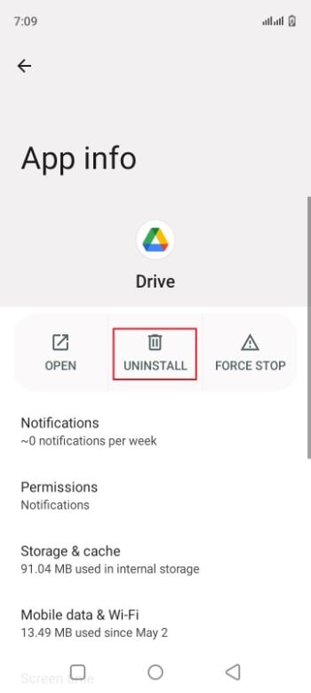 uninstall drive app