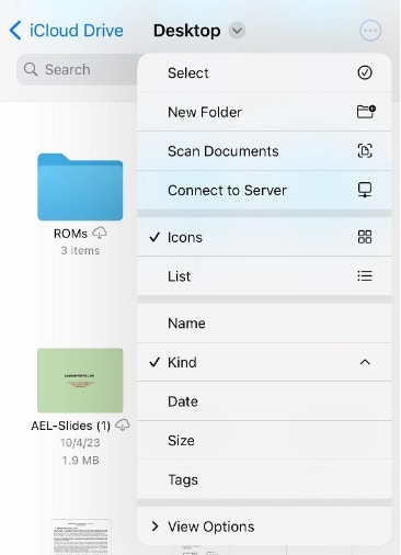select menu files app