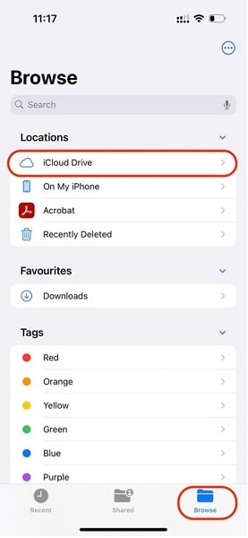 files app browse menu