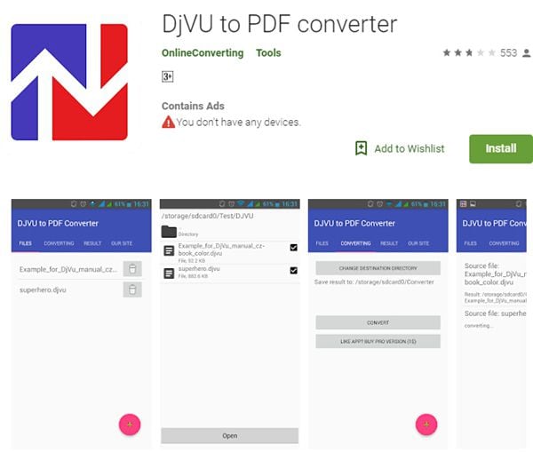 descargar gratis el convertidor de djvu a pdf para Android