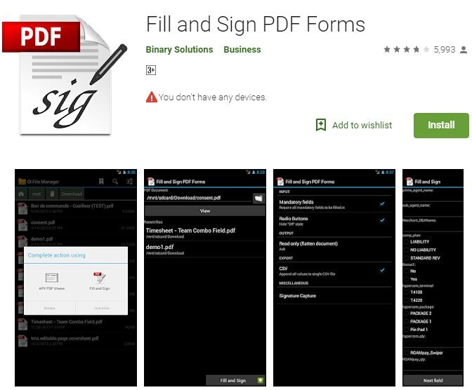 ausfüllen eines pdf-formulars unter android