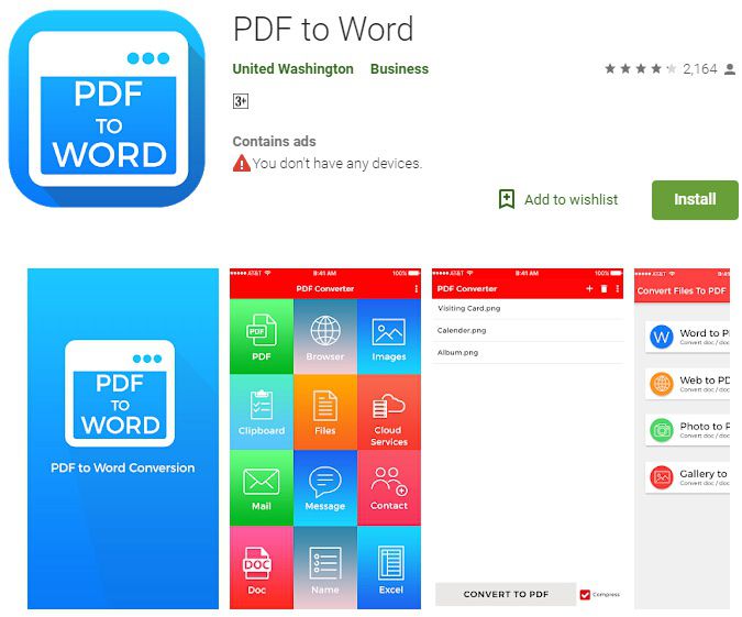 aplicación para convertir pdf a Word para Android