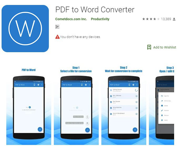 aplicación para convertir pdf a word para Android