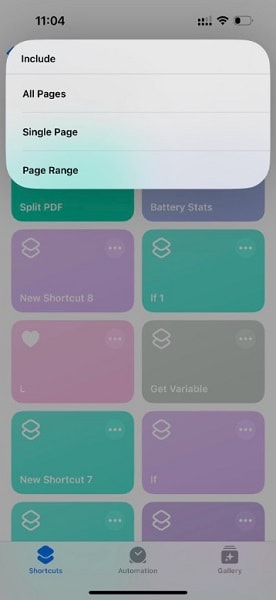 split pdf shortcut page range menu