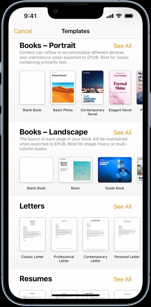 pages app main menu