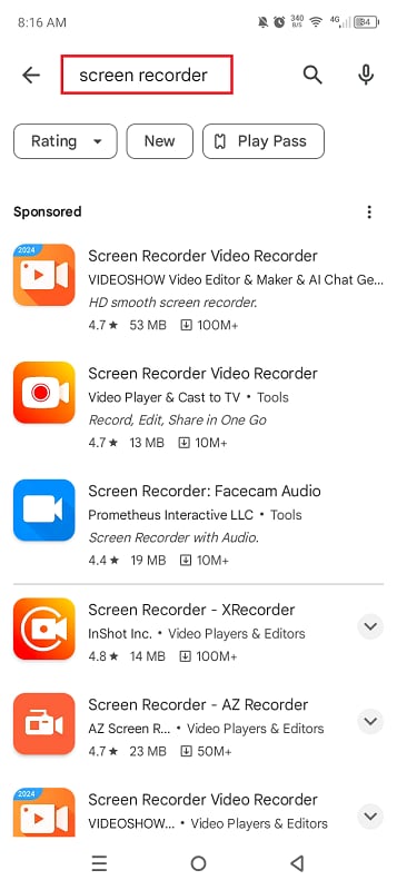 screen recorder play store