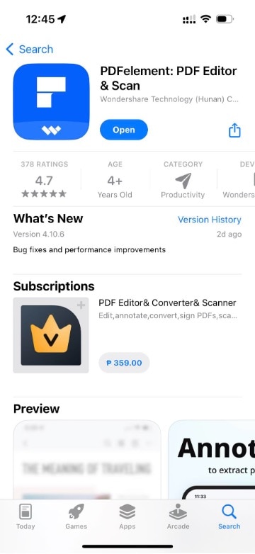 PDFelement Seite im App Store