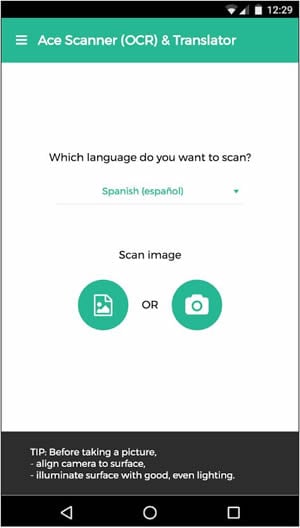 ace scanner ocr and translator interface