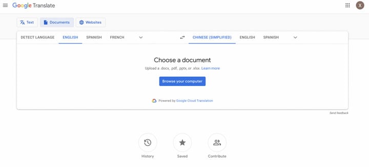google translate scanned pdf choose file