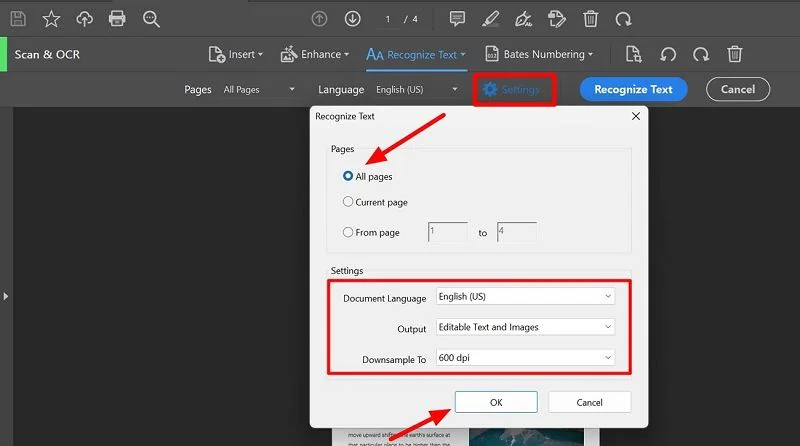 adjust ocr conversion settings