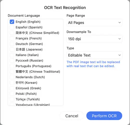 pdfelement ocr settings