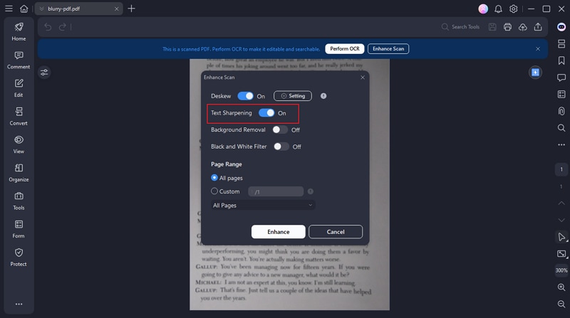 sharpen blurred text
