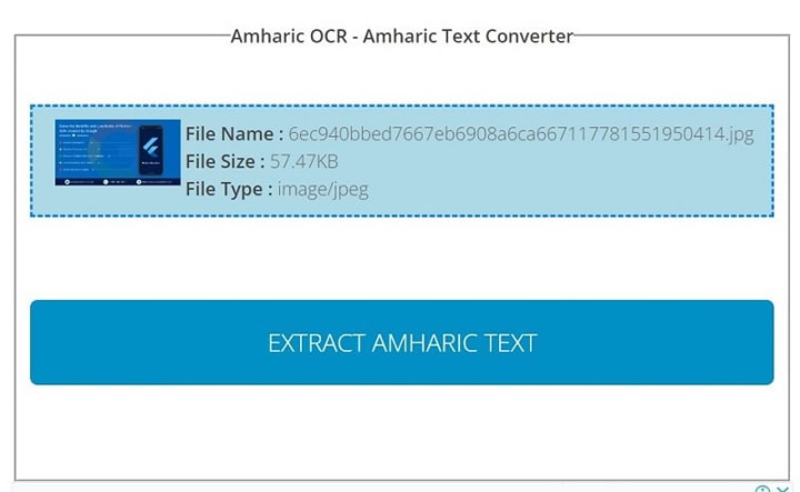 Klicken Sie auf die Schaltfläche Amharischen Text extrahieren