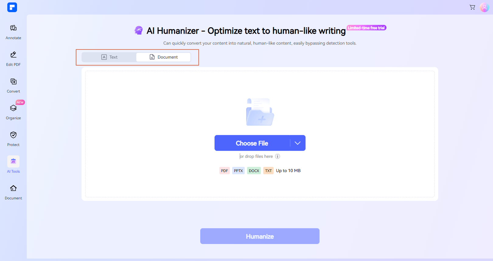 ai pdf humanizer step 1