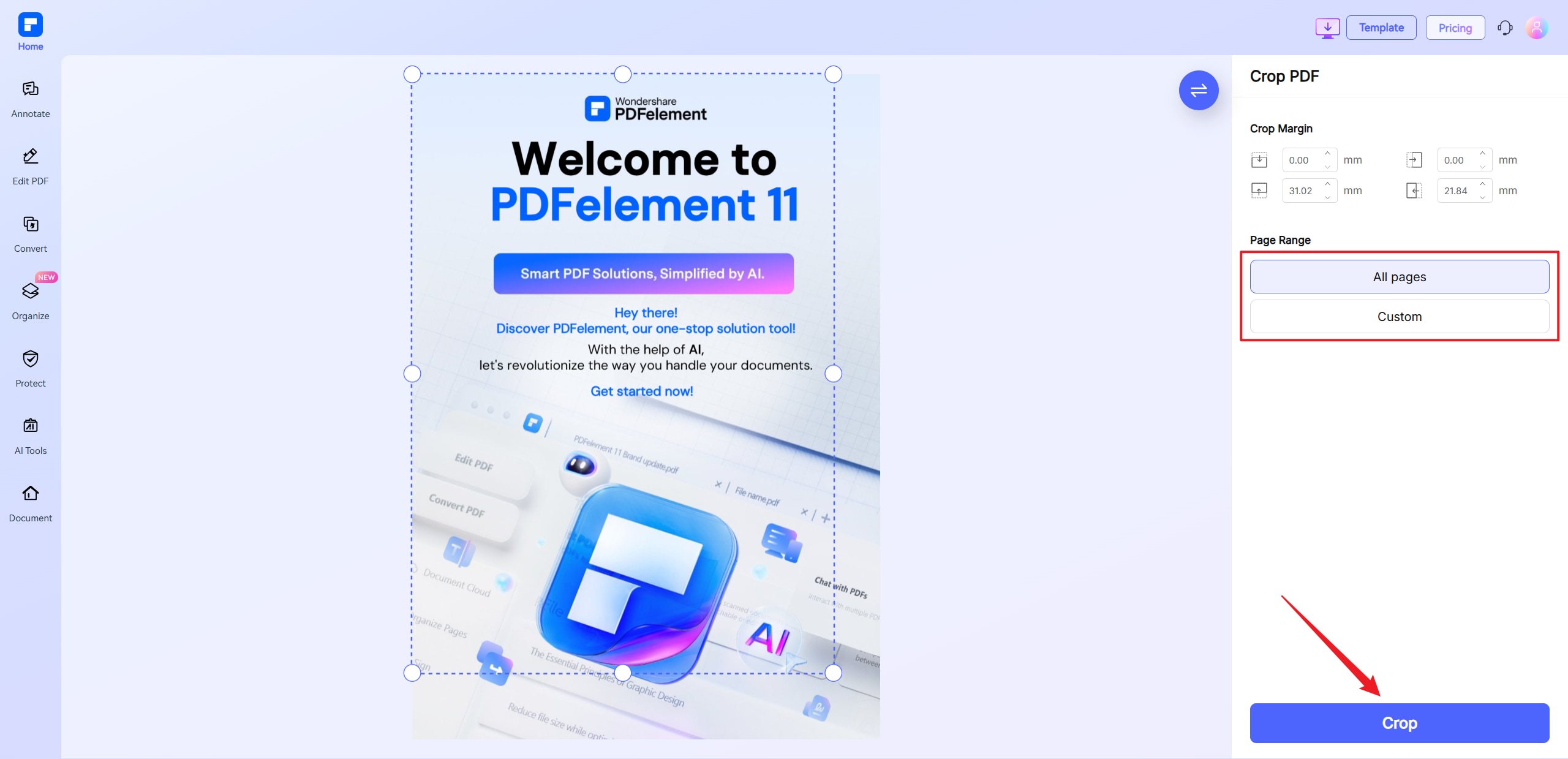 Remove crop marks online with PDFelement Online