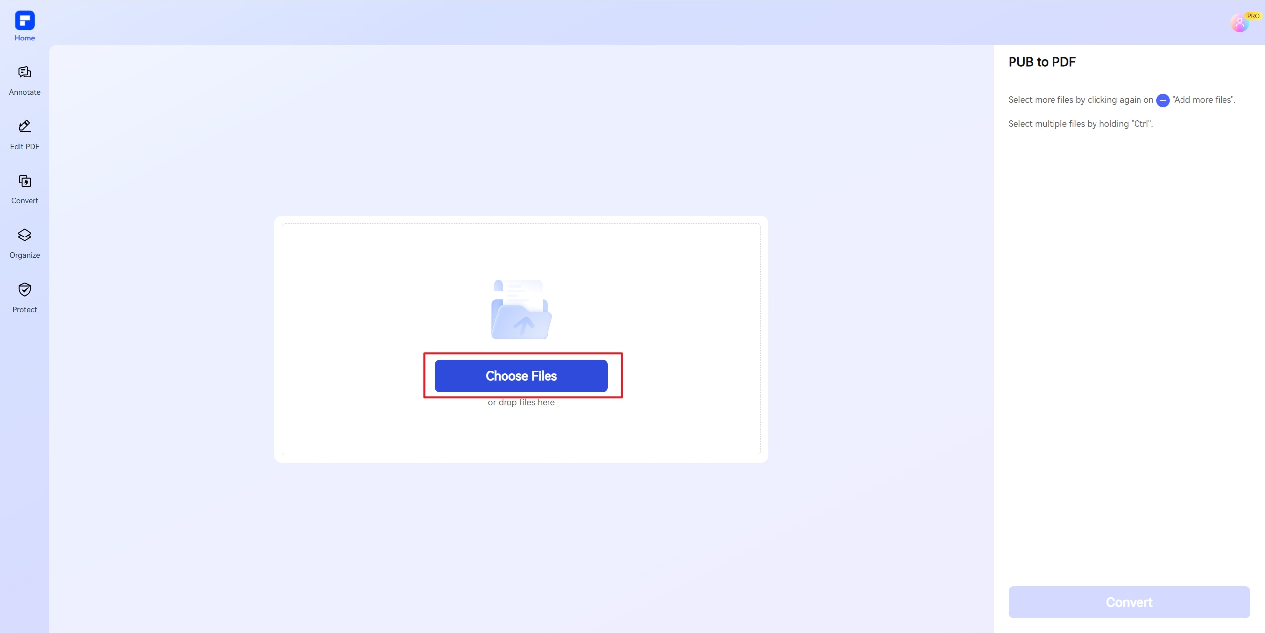 pdfelement online pub to pdf step1