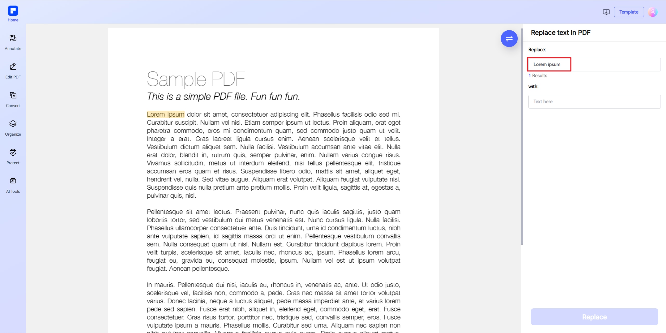 Remplacer le texte du fichier PDF - Étape 2