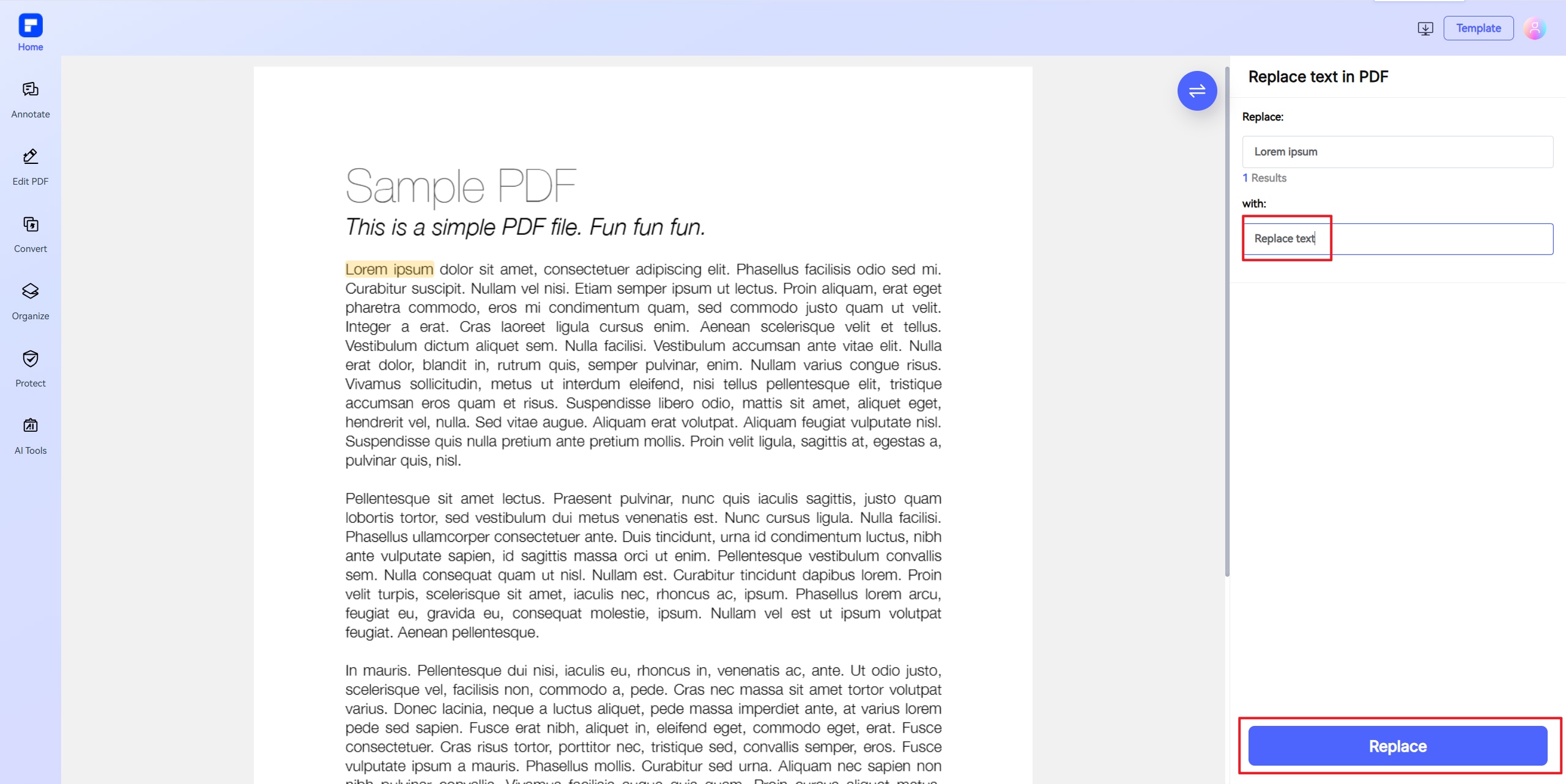 Remplacer le texte du fichier PDF - Étape 3