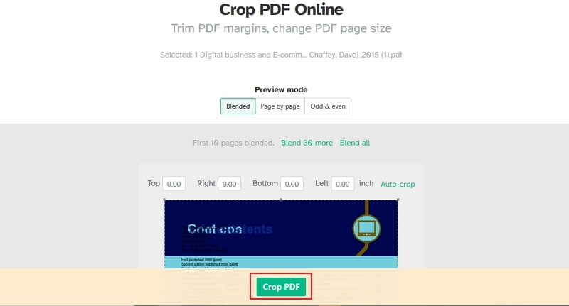 sejda crop pdf button
