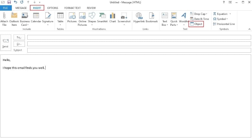 Inserire un oggetto in Outlook